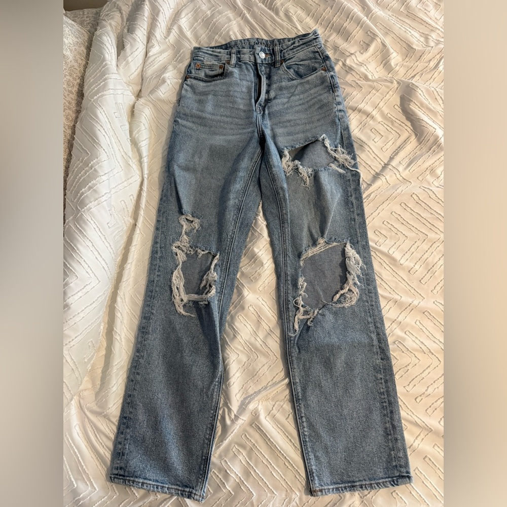 American Eagle Outfitters Distressed Light Blue Boyfriend Jeans